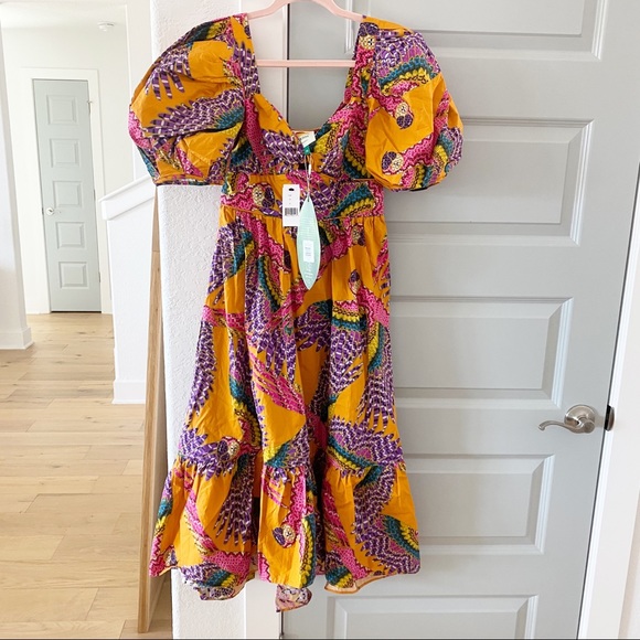 Farm Rio Dress NWT Beaded Macaws Bird Midi - Picture 3 of 5